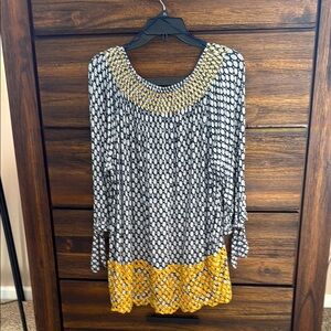 Casual Blue and Yellow Patterned Women's Top